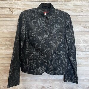 TapeMeasure Womens 12 Blazer Black 6‎ Button Jacket Floral AOP 4 Pocket